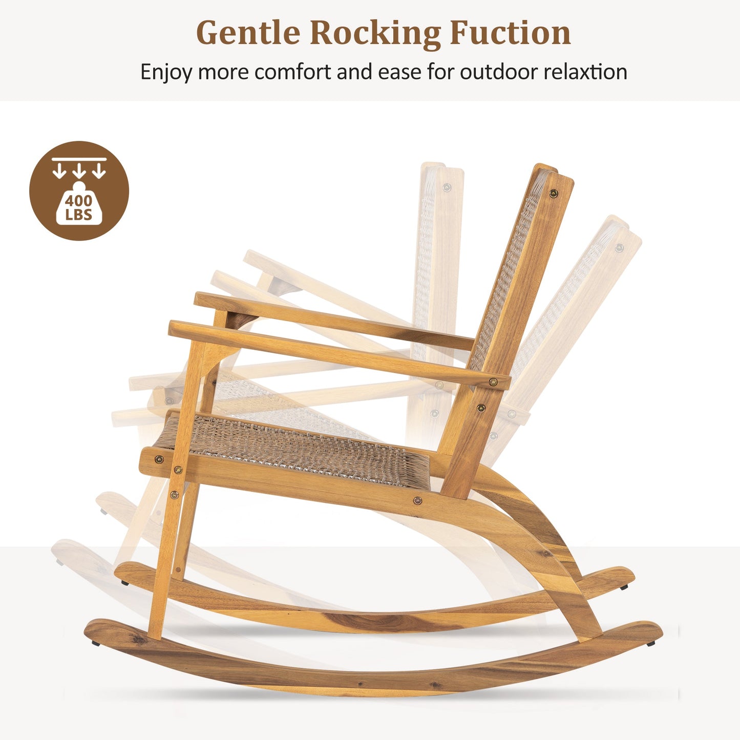 2 Pieces Patio Rocking Chair Set, Acacia Wood Outdoor Rockers with