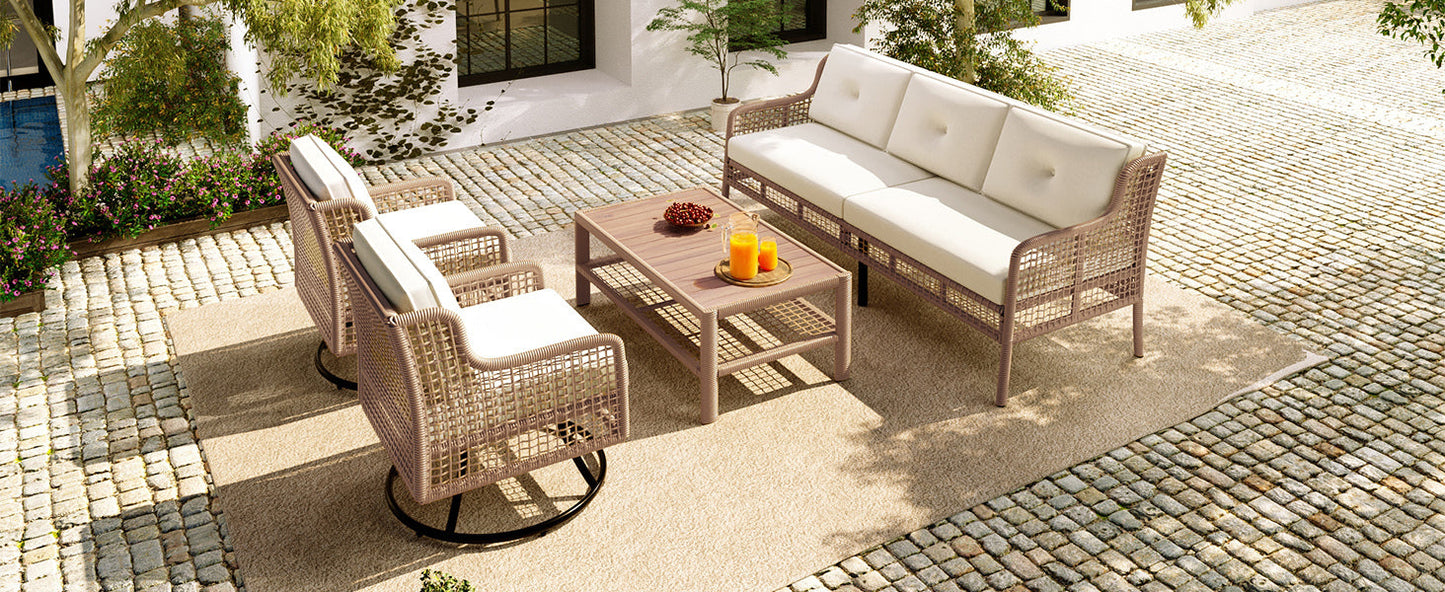 4 Pieces Patio Furniture Set with Swivel Chairs, Outdoor Wicker Sofas