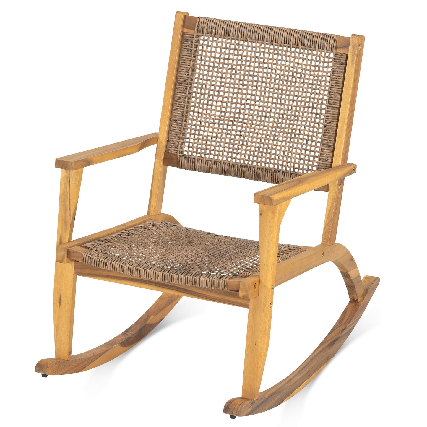 2 Pieces Patio Rocking Chair Set, Acacia Wood Outdoor Rockers with