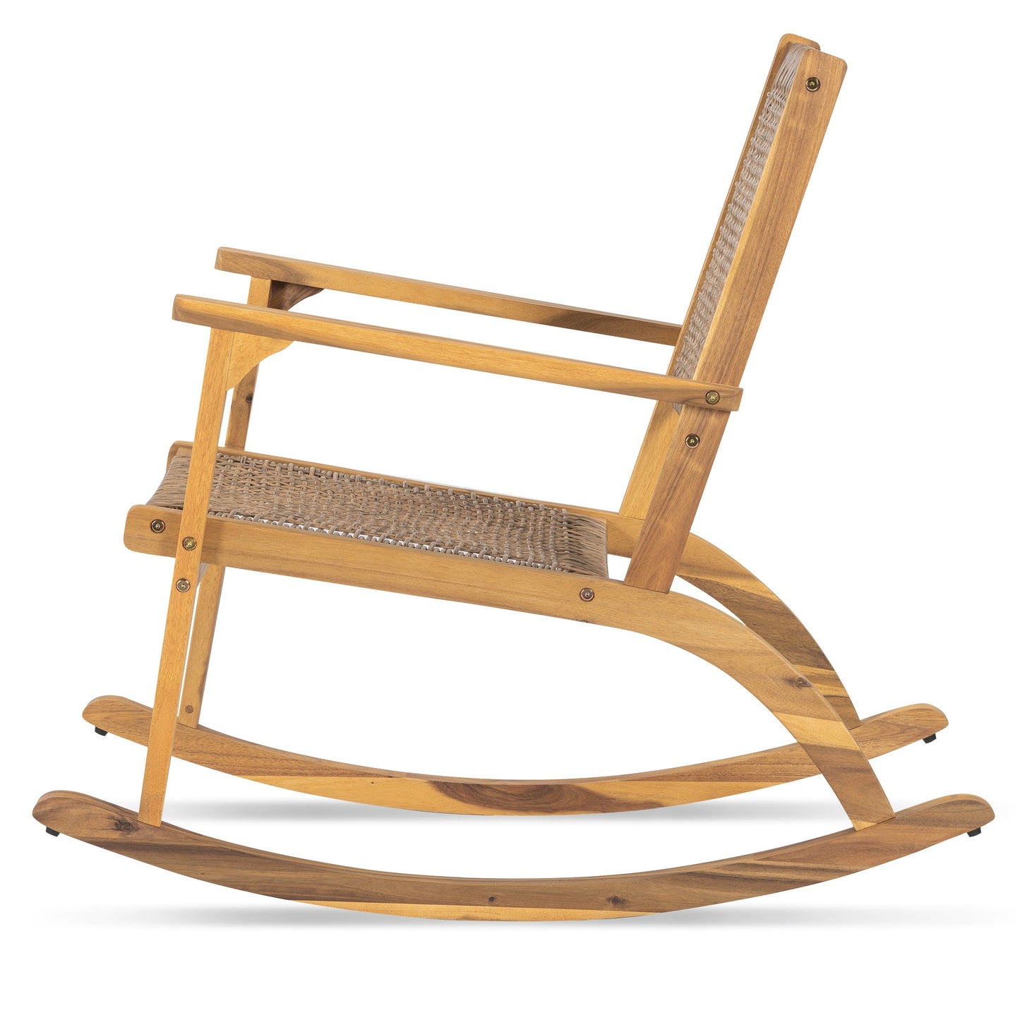 2 Pieces Patio Rocking Chair Set, Acacia Wood Outdoor Rockers with
